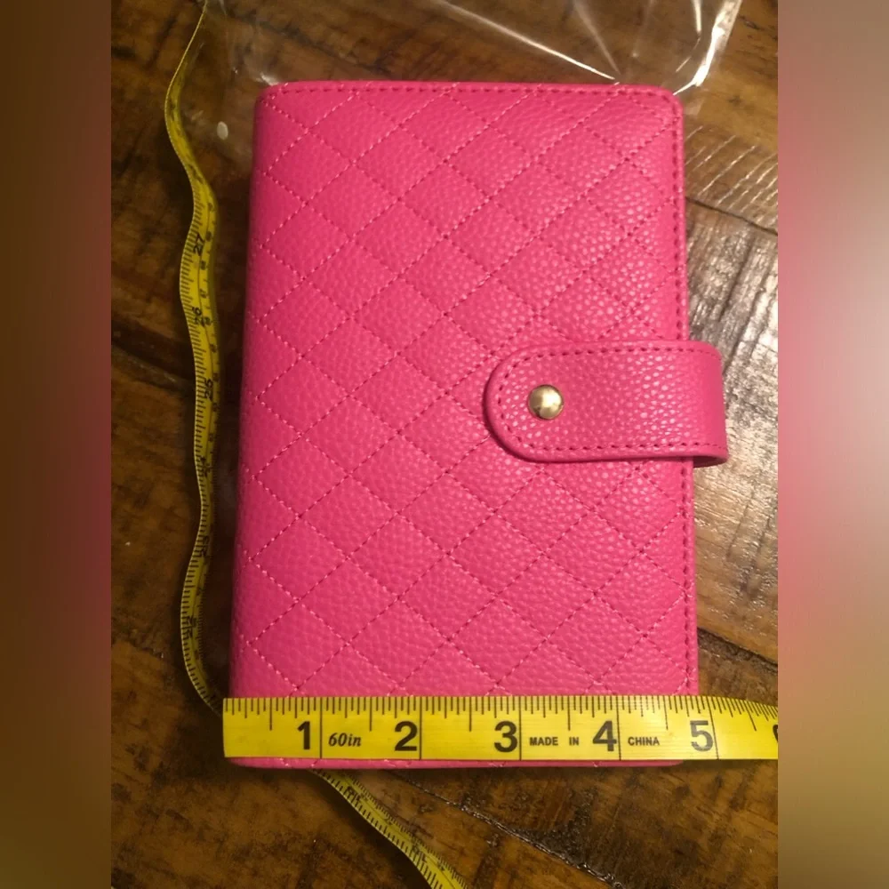 Quilted a6 barbie hot pink gold rings binder planner cover agenda organizer
